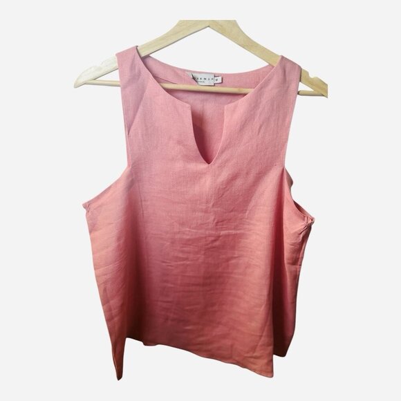 Harshman Anthropologie Pink 100% Linen V-Neck Tank top Medium Side Rouching NWOT - Picture 1 of 6